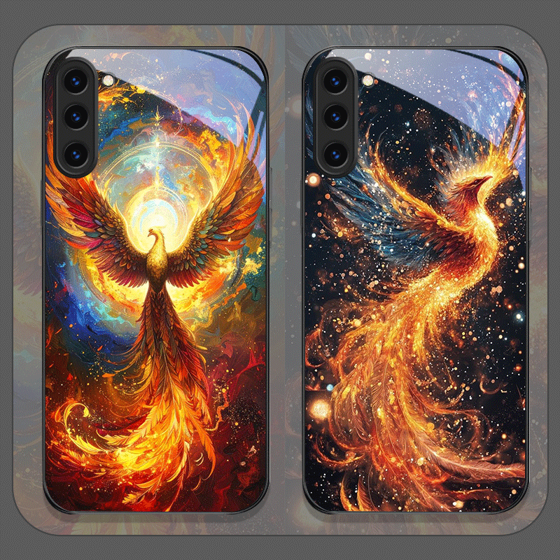 Phone Accessories Samsung - Aesthetic Phoenix Fire Feather Pattern Tempered
